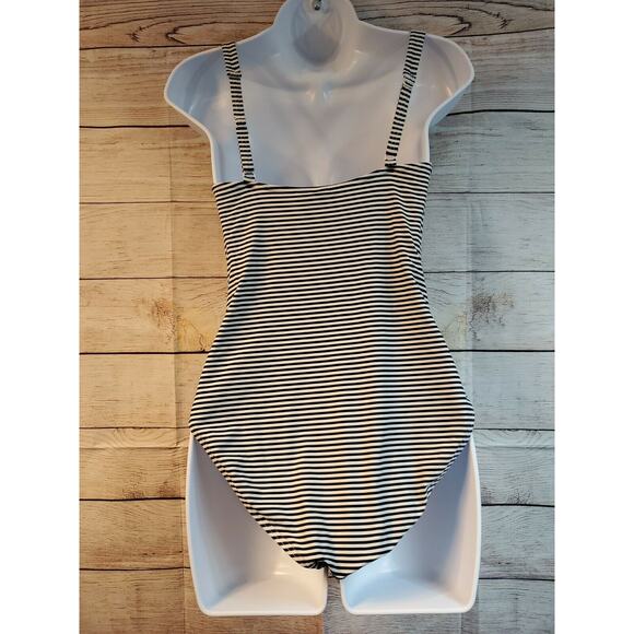 BOND EYE One Piece Retro SWIMSUIT Black and White STRIPE Size 12 EUC - Picture 3 of 5